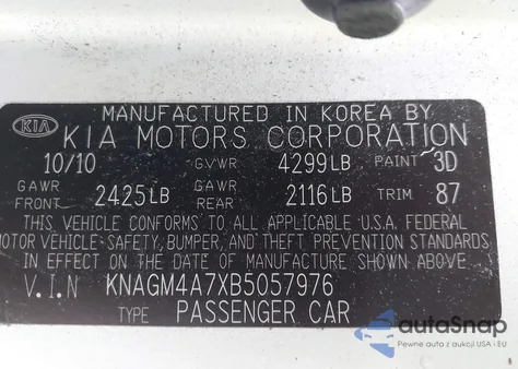 2011 Kia Optima Lx from USA, damaged, VIN KNAGM4A7XB5057976